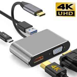 USB C to HUB PD HDMI VGA Adapter 4K 4-in-1 Computer Accessories DEALhub.lk