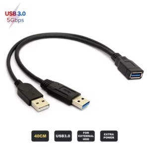 USB 3.0 Female to Dual USB Male Extra Power Data Extension Cord@ido.lk